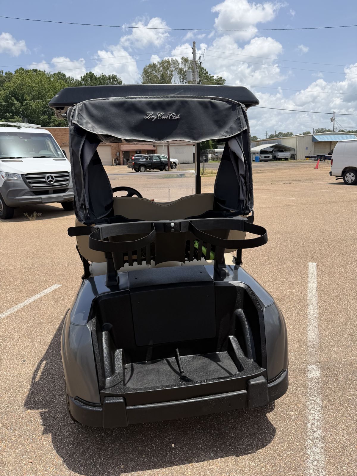 2021 E-Z-GO RXV Elite Electric Golf Cart - Charcoal - Samsung Lithium Battery - Rear view with extended top - Jane's Golf Carts Pearl MS