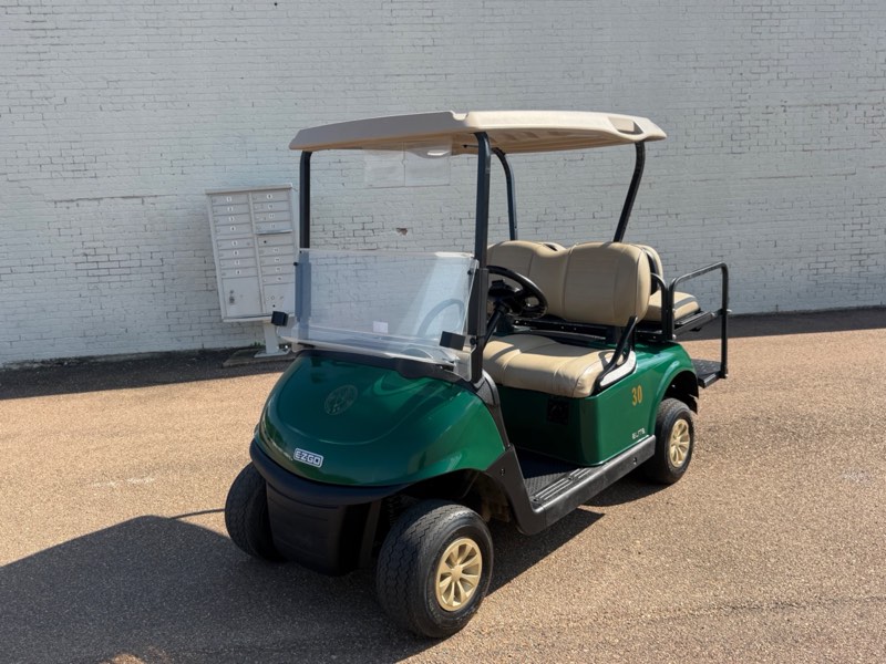 2021 E-Z-GO RXV Elite in green with tan top, tan seats and rear flip seat, for sale at Jane's Golf Carts in Pearl, MS