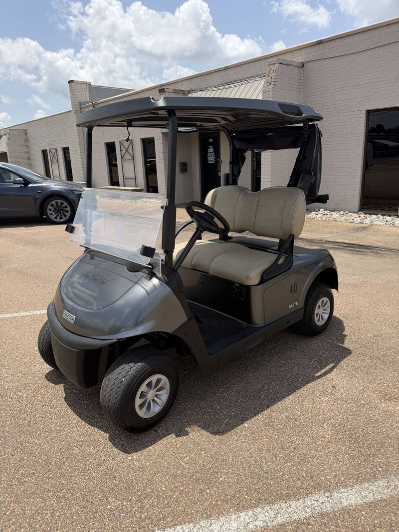 2021 E-Z-GO RXV Elite in metallic charcoal, ready for pickup at Jane's Golf Carts