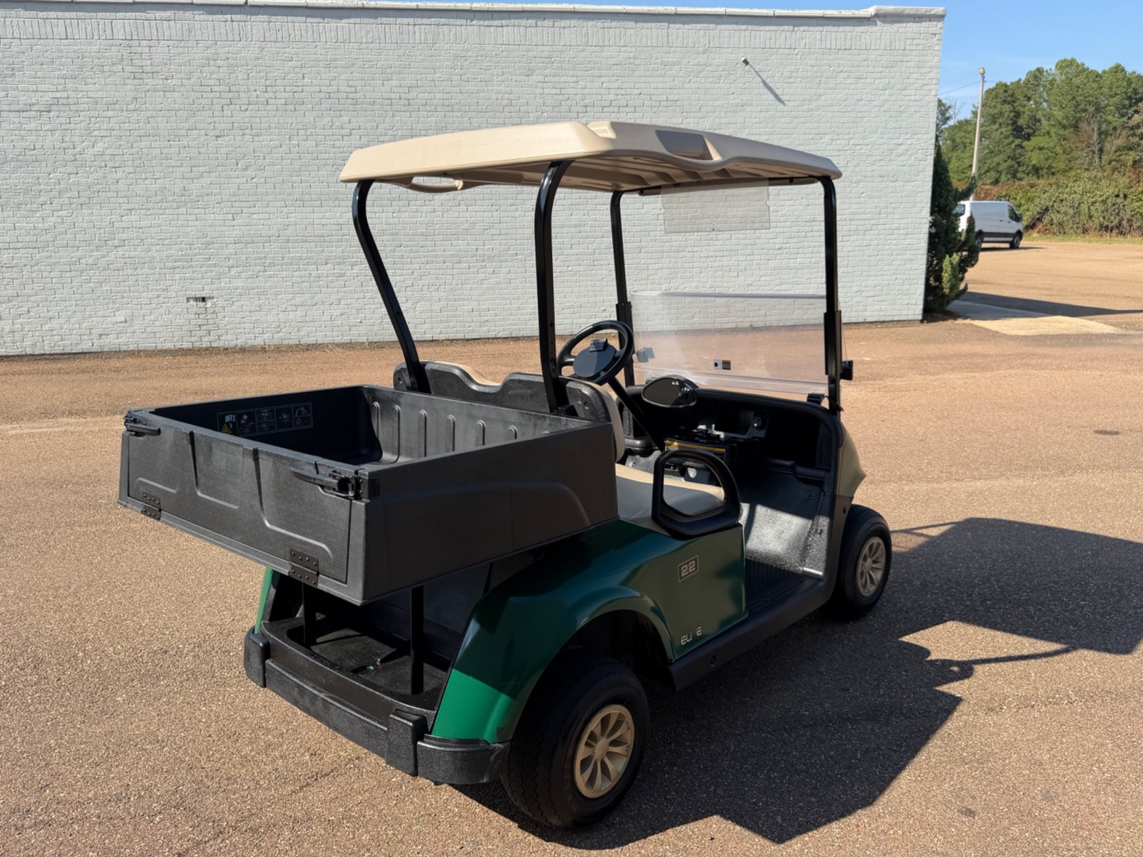 2021 E-Z-GO RXV Elite Electric Golf Cart - Green with Utility Bed - Samsung Lithium Battery - rear angle with utility bed - Jane's Golf Carts Pearl MS