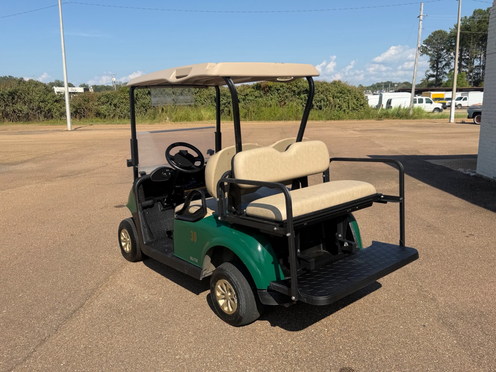 2021 E-Z-GO RXV Elite 4-Passenger Electric Golf Cart - Green - Samsung Lithium Battery - rear angle, driver side - Jane's Golf Carts Pearl MS