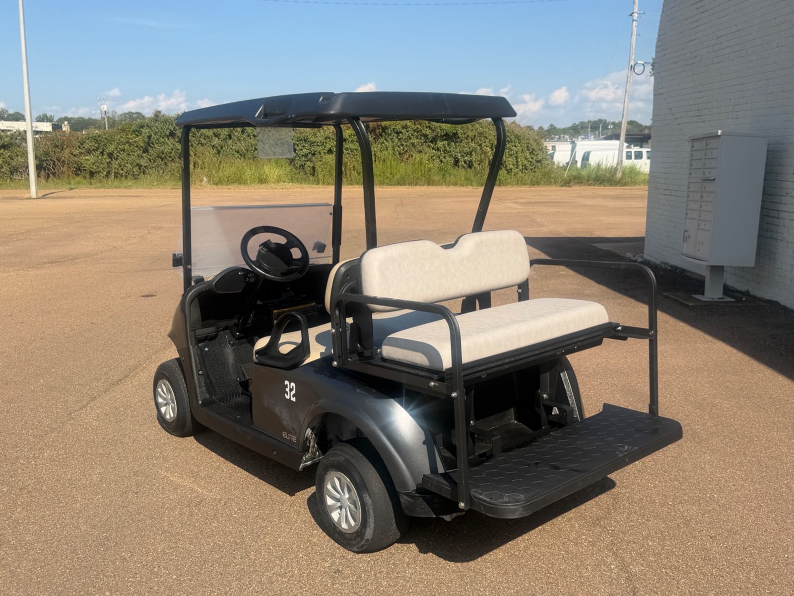 2021 E-Z-GO RXV Elite 4-Passenger Electric Golf Cart - Grey - Samsung Lithium Battery - rear angle, driver side - Jane's Golf Carts Pearl MS
