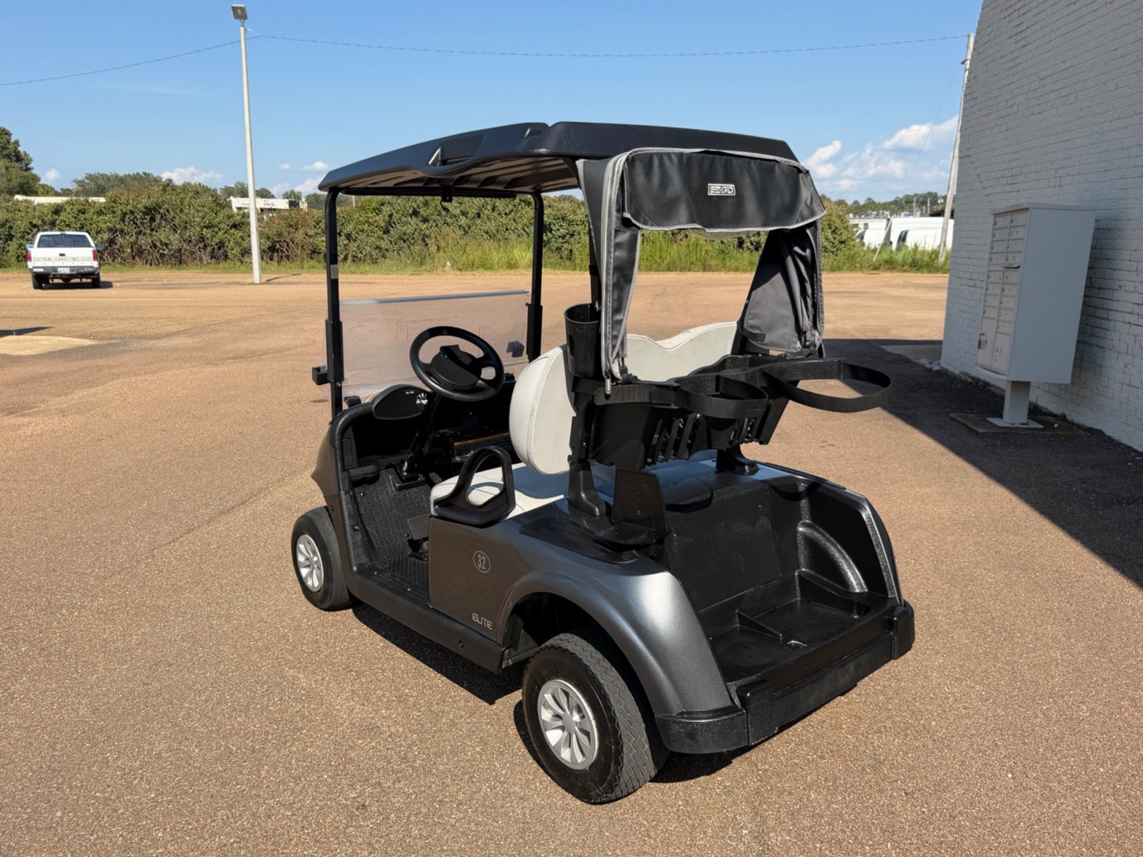 2021 E-Z-GO RXV Elite Golfer's Edition Electric Golf Cart - Grey - Samsung Lithium Battery - rear angle, driver side - Jane's Golf Carts Pearl MS