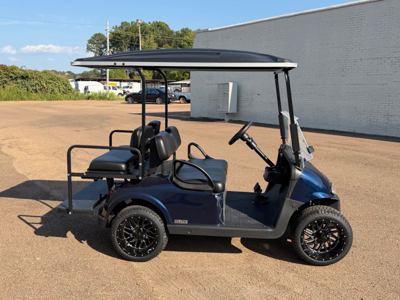 2026 E-Z-GO RXV Elite 4-Passenger Electric Golf Cart - Blue - Certified Pre-Owned - Samsung Lithium Battery - side - Jane's Golf Carts Pearl MS
