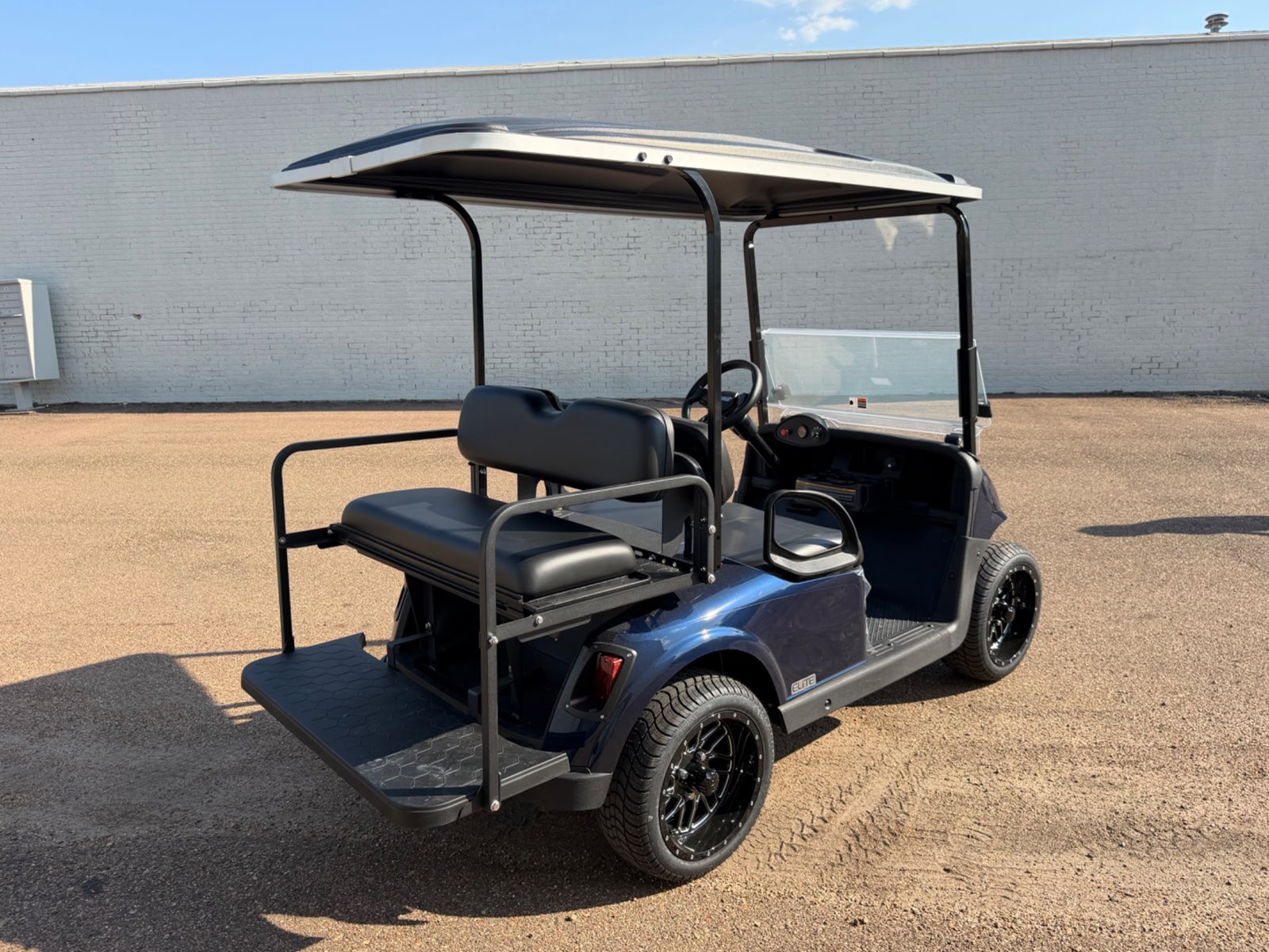 2026 E-Z-GO RXV Elite 4-Passenger Electric Golf Cart - Blue - Certified Pre-Owned - Samsung Lithium Battery - rear angle - Jane's Golf Carts Pearl MS